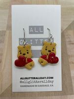 Winnie the Pooh bear small glitter heart dangle earring