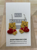 Winnie the Pooh bear small glitter heart dangle earring