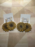 Large sparkly sunflower huggy hoop dangle