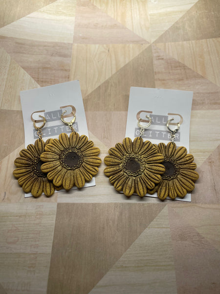 Large sparkly sunflower huggy hoop dangle