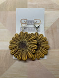 Large sparkly sunflower huggy hoop dangle