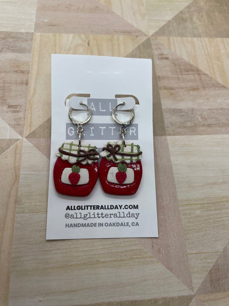 Strawberry Jam Jar dangle earring french hook