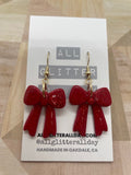 Patent leather glitter bow dangle earring