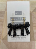 Patent leather glitter bow dangle earring