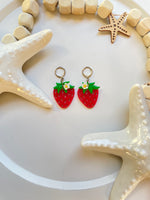 Sparkly strawberry dangle with flower on stem