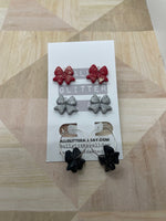 Perfect mini glitter bow hoop earring set silver